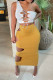 White Yellow Fashion Sexy Solid Bandage Hollowed Out One Shoulder Sleeveless Two Pieces