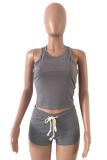Light Blue knit Sexy Patchwork Two Piece Suits Solid Straight Sleeveless Two-Piece Short Set