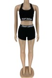 Red Casual Sportswear Solid Letter U Neck Sleeveless Two Pieces