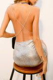 Gold Fashion Sexy Solid Backless Spaghetti Strap Sling Dress