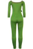 Light Gray Sexy Solid bandage Patchwork Long Sleeve V Neck Jumpsuits