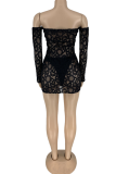 Yellow Sexy Solid Lace Off the Shoulder Pencil Skirt Dresses