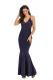Navy Blue Fashion adult Sexy Spaghetti Strap Sleeveless Slip Slim Dress Floor-Length Patchwork Solid