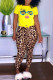 Yellow Fashion Casual Print Basic O Neck Short Sleeve Two Pieces