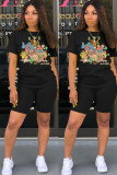 Pink Fashion Casual adult Patchwork Print Character Two Piece Suits Straight Short Sleeve Two Pieces