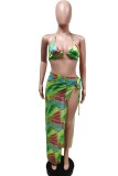 Orange Sexy Print Backless Swimwears Three-piece Set