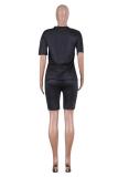 Black Fashion adult Street Patchwork Print Lips Print pencil Short Sleeve Two Pieces