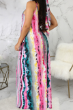 Multicolor Casual Print Patchwork Spaghetti Strap Straight Dresses