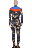 multicolor venetian Street Two Piece Suits Patchwork Camouflage Print pencil Long Sleeve Two-piece Pants Set