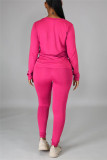 Red Casual Solid Basic O Neck Long Sleeve Two Pieces