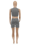 Black Sexy Casual Print Bandage V Neck Sleeveless Two Pieces