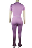 Fluorescent green Fashion Sexy adult Ma'am Patchwork Solid Two Piece Suits Straight Short Sleeve Two Pieces