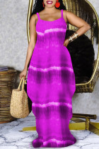 Purple Fashion Sexy Print Backless Spaghetti Strap Long Dress