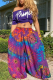 Rose Red Casual Print Patchwork Loose Mid Waist Harlan Full Print Bottoms