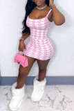 Pink Sexy Print Patchwork Spaghetti Strap Wrapped Skirt Dresses