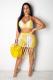 Yellow Sexy Fashion adult Geometric Two Piece Suits HOLLOWED OUT Patchwork Hole Regular Sleeveles