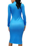 Yellow Fashion Casual Adult Print Patchwork O Neck Long Sleeve Knee Length A Line Dresses