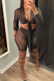 White Fashion Sexy Patchwork Bandage See-through V Neck Long Sleeve Two Pieces