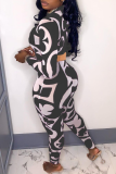 Blue Sexy Print Patchwork O Neck Long Sleeve Two Pieces