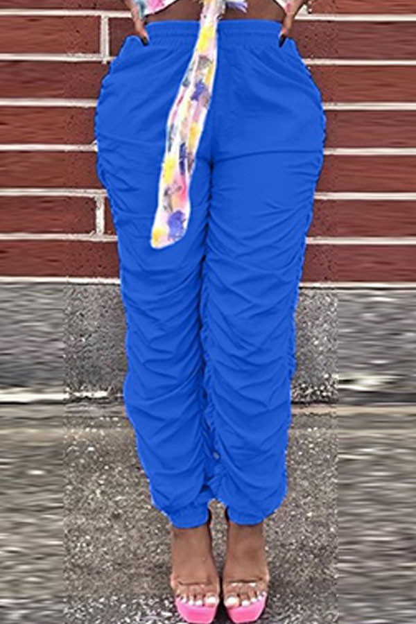 Blue Fashion Casual adult Ma'am Solid Plus Size