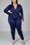 Red Fashion Casual Solid Basic Turtleneck Plus Size Set
