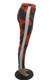 Rose Red Fashion Casual Print Camouflage Print Regular Mid Waist Pencil Bottoms