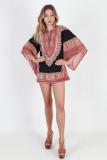 Black Fashion adult Sexy Bat sleeve Half Sleeves O neck Swagger Mini Patchwork Print