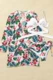 Baby Blue Sexy Print Bandage Patchwork Swimwears Three Piece