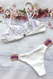 White Fashion Sexy Solid Patchwork Backless Swimwears