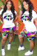 Green Fashion Active Casual O Neck Letter Camouflage Lips Print Plus Size