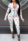 Black Fashion Living Print Basic Zipper Collar Skinny Jumpsuits