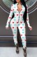 White Fashion Living Print Basic Zipper Collar Skinny Jumpsuits