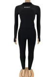 White Fashion Sexy adult Ma'am Letter Print Two Piece Suits pencil Long Sleeve Two Pieces