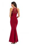 Red Fashion adult Sexy Spaghetti Strap Sleeveless Slip Slim Dress Floor-Length Patchwork Solid