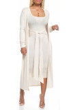 Grey Milk Silk Sexy Patchwork Solid Bandage pencil Long Sleeve Two Pieces