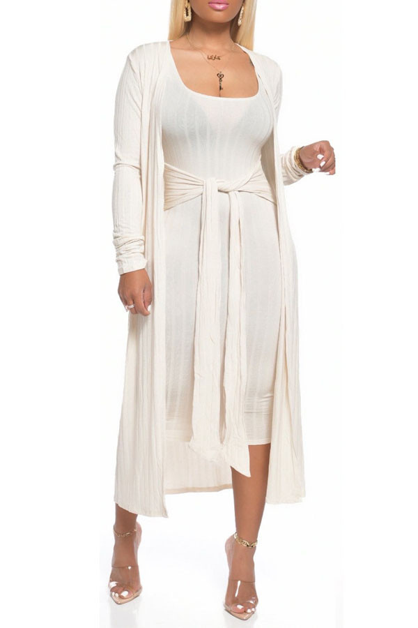 White Milk Silk Sexy Patchwork Solid Bandage pencil Long Sleeve Two Pieces