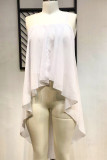White Fashion Sexy Solid Backless Asymmetrical Spaghetti Strap Tops