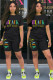 Black Fashion Casual adult Letter Patchwork Print Two Piece Suits pencil Short Sleeve Two Pieces
