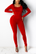 Red Casual Solid Patchwork Square Collar Long Sleeve Two Pieces