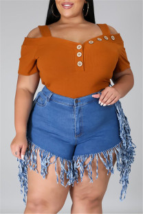 Dark Blue Fashion Casual Solid Tassel Plus Size Jeans