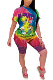 White Fashion Casual adult Ma'am Print Character Two Piece Suits Straight Short Sleeve Two Pieces