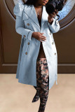 Coffee Casual Solid With Belt Turndown Collar Outerwear