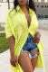Yellow Casual Striped Patchwork Turndown Collar Shirt Dress Dresses