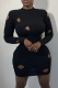 Black Sexy Solid Patchwork Half A Turtleneck Pencil Skirt Dresses