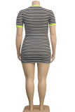 Green Fashion Casual adult Ma'am O Neck Striped Patchwork Stripe Plus Size