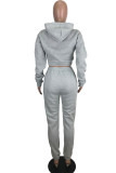 Light Gray Casual Print Lips Printed Hooded Collar Long Sleeve Two Pieces