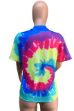 colour Chemical fiber blend O Neck Short Sleeve Print Tie Dye scrawl Tops