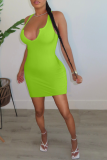 Fluorescent Green Sexy Solid Patchwork U Neck Pencil Skirt Dresses