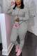 Grey Fashion Casual Adult Solid Pocket Hooded Collar Long Sleeve Regular Sleeve Regular Two Pieces