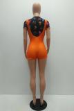 Orange Fashion Sexy adult Patchwork Print Two Piece Suits pencil Short Sleeve Two Pieces
